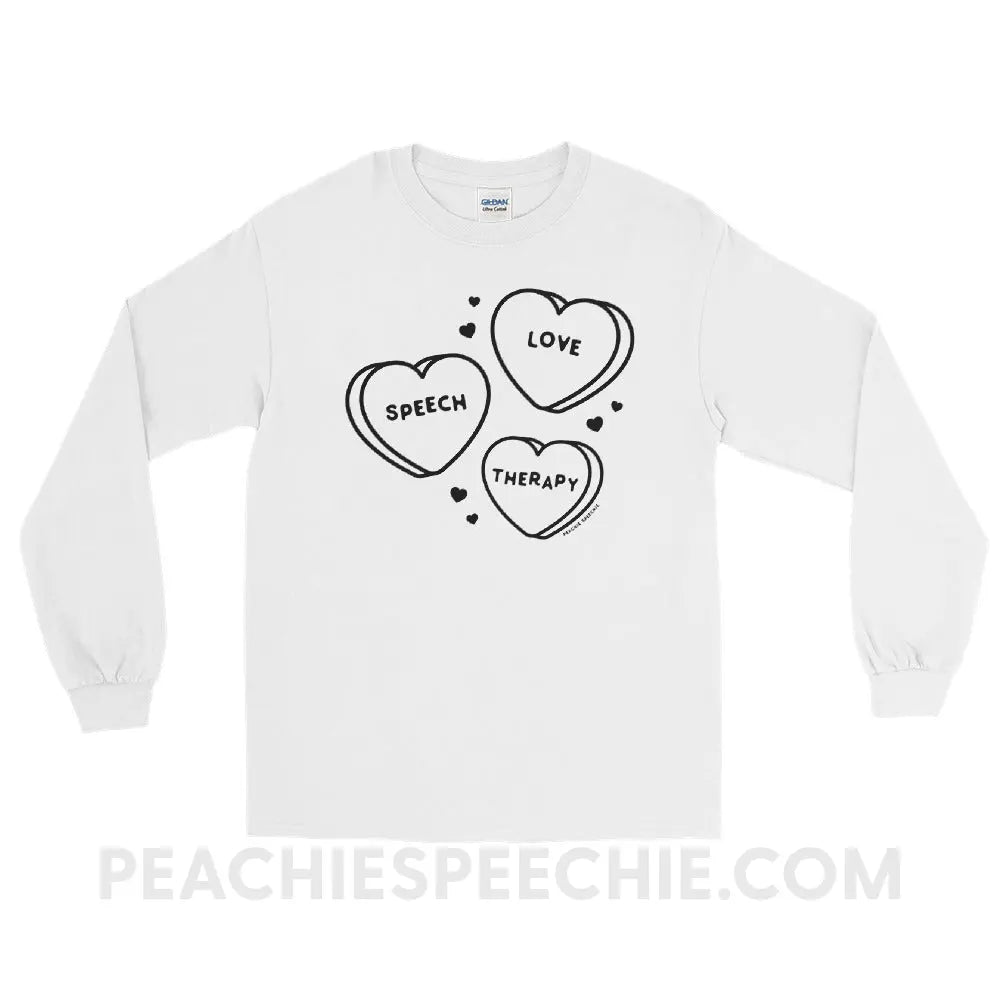 Love Speech Therapy Candy Hearts Long Sleeve Tee - White / S - peachiespeechie.com