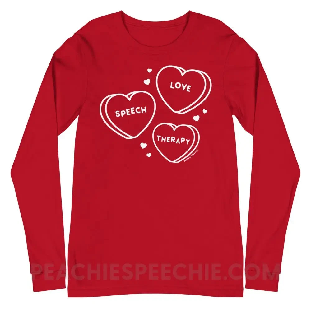 Love Speech Therapy Candy Hearts Premium Long Sleeve - Red / XS - peachiespeechie.com