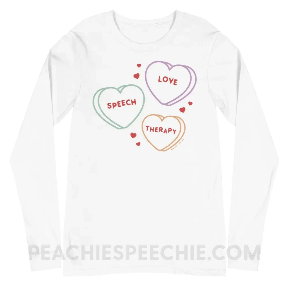 Love Speech Therapy Candy Hearts Premium Long Sleeve - White / S - peachiespeechie.com