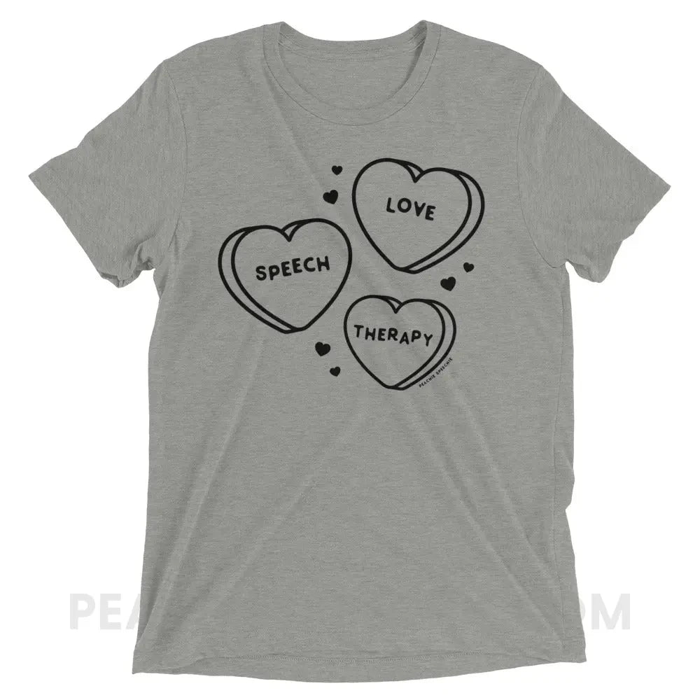 Love Speech Therapy Candy Hearts Tri-Blend Tee - Athletic Grey Triblend / XS - peachiespeechie.com