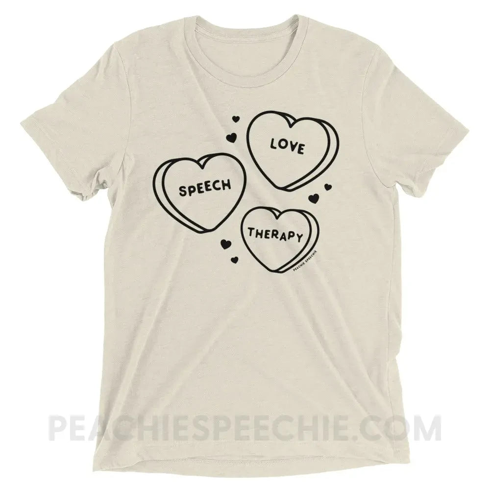 Love Speech Therapy Candy Hearts Tri-Blend Tee - Oatmeal Triblend / XS - peachiespeechie.com