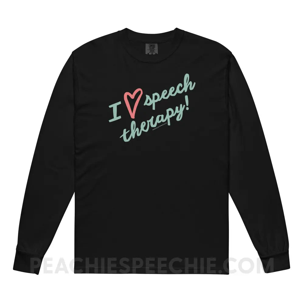 I Love Speech Therapy Comfort Colors Long Sleeve - Black / S - Long-sleeve peachiespeechie.com