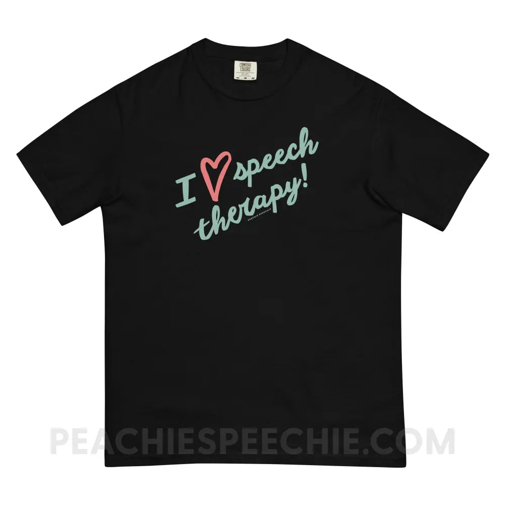 I Love Speech Therapy Comfort Colors Tee - Black / S - T-Shirt peachiespeechie.com