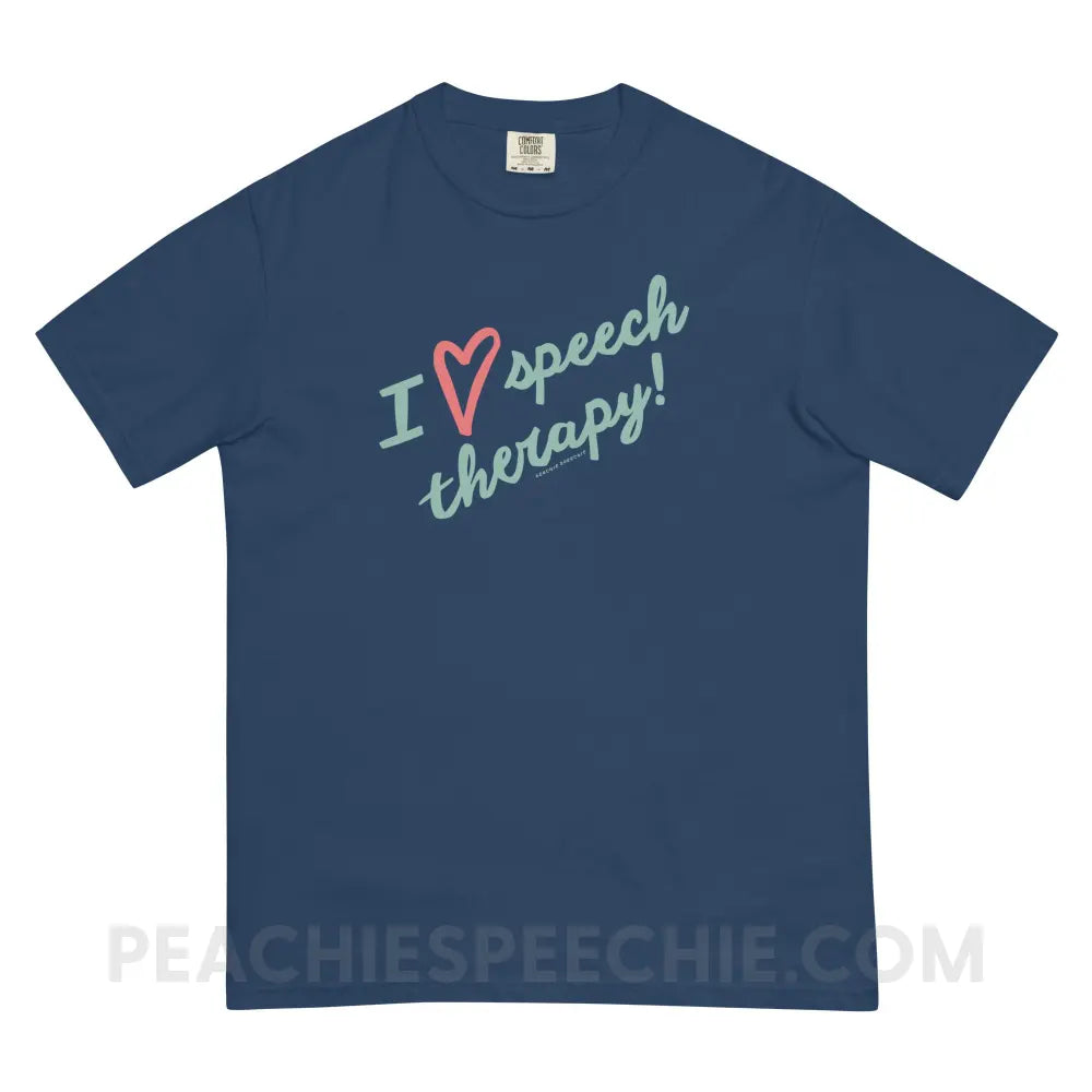 I Love Speech Therapy Comfort Colors Tee - True Navy / S - T-Shirt peachiespeechie.com