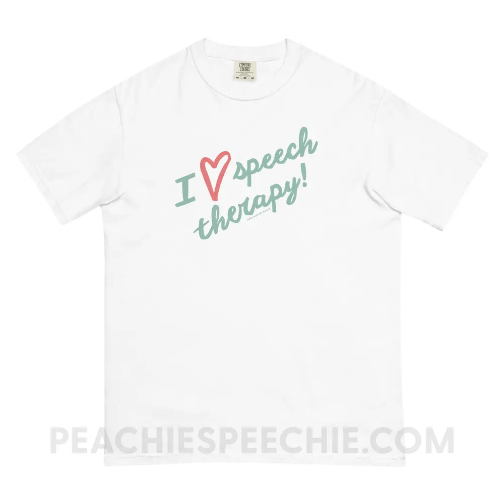 I Love Speech Therapy Comfort Colors Tee - White / S - T-Shirt peachiespeechie.com