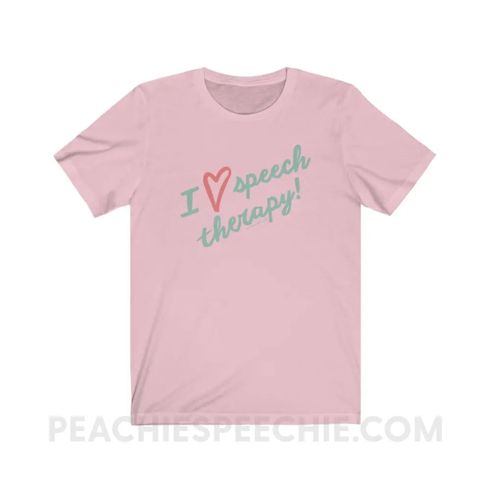 I Love Speech Therapy Premium Soft Tee - Pink / S - T-Shirt peachiespeechie.com
