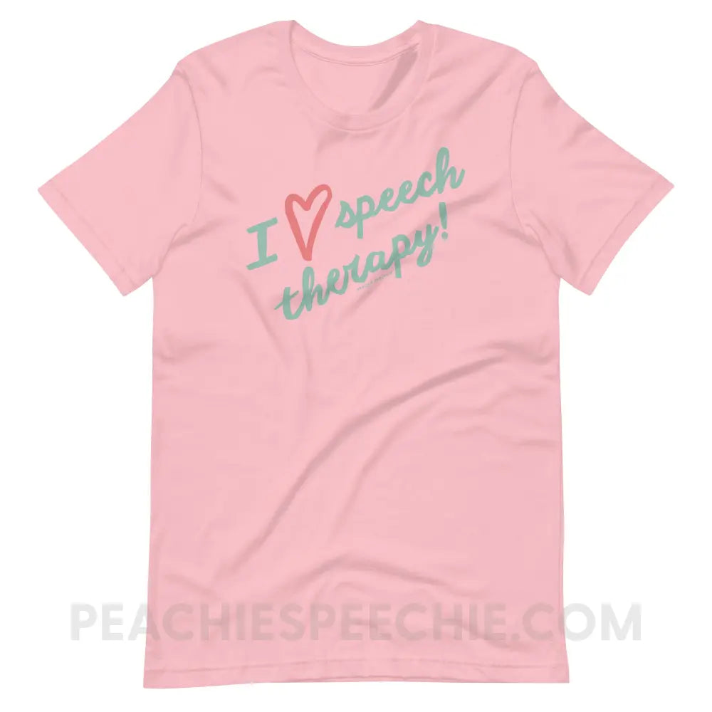 I Love Speech Therapy Premium Soft Tee - Pink / S - T-Shirt peachiespeechie.com