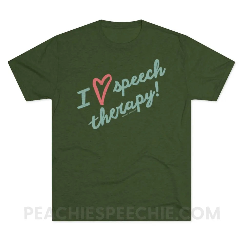 I Love Speech Therapy Vintage Tri-Blend - Military Green / S - T-Shirt peachiespeechie.com