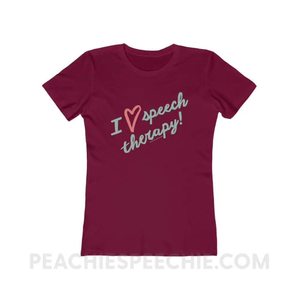 I Love Speech Therapy Women’s Fitted Tee - Solid Cardinal Red / S - T-Shirt peachiespeechie.com