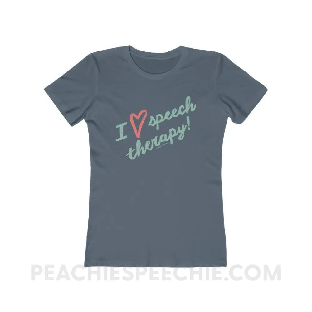 I Love Speech Therapy Women’s Fitted Tee - Solid Indigo / S - T-Shirt peachiespeechie.com