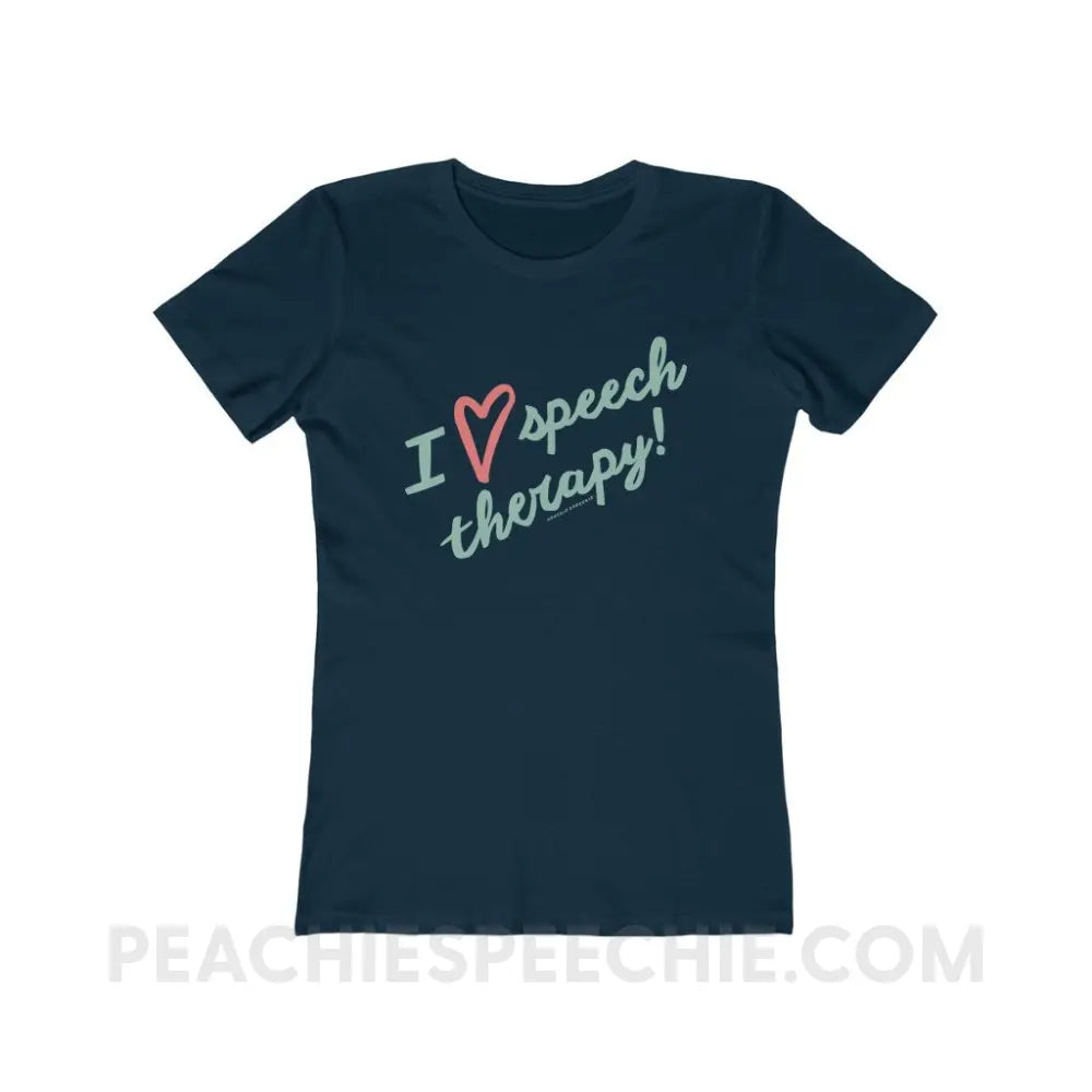 I Love Speech Therapy Women’s Fitted Tee - Solid Midnight Navy / S - T-Shirt peachiespeechie.com