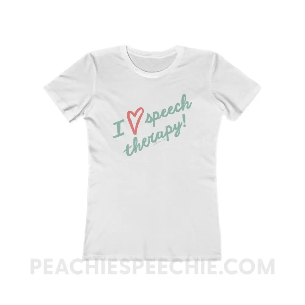 I Love Speech Therapy Women’s Fitted Tee - Solid White / S - T-Shirt peachiespeechie.com