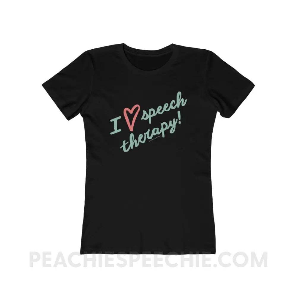 I Love Speech Therapy Women’s Fitted Tee - Solid Black / S - T-Shirt peachiespeechie.com