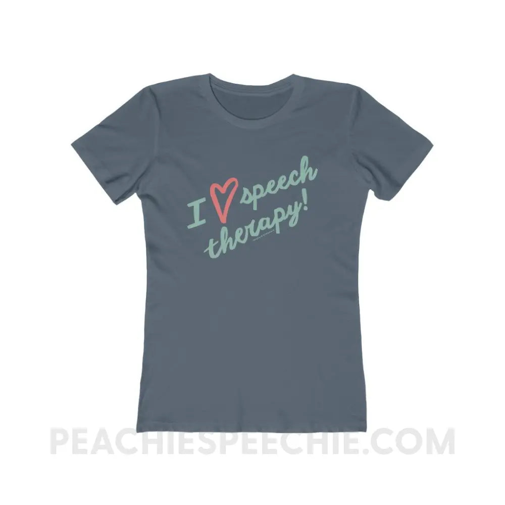 I Love Speech Therapy Women’s Fitted Tee - Solid Indigo / S - T-Shirt peachiespeechie.com