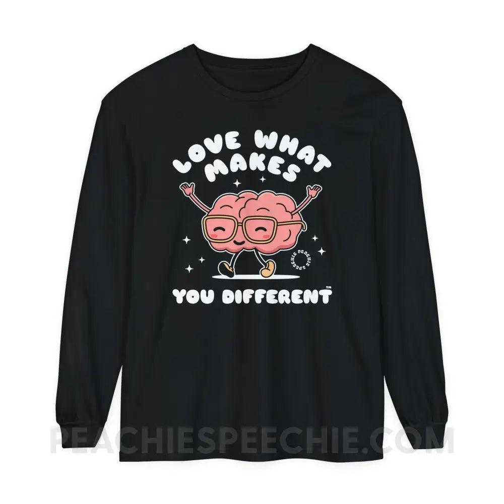 Love What Makes You Different™ Brain Character Comfort Colors Long Sleeve - Black / S - Long-sleeve peachiespeechie.com