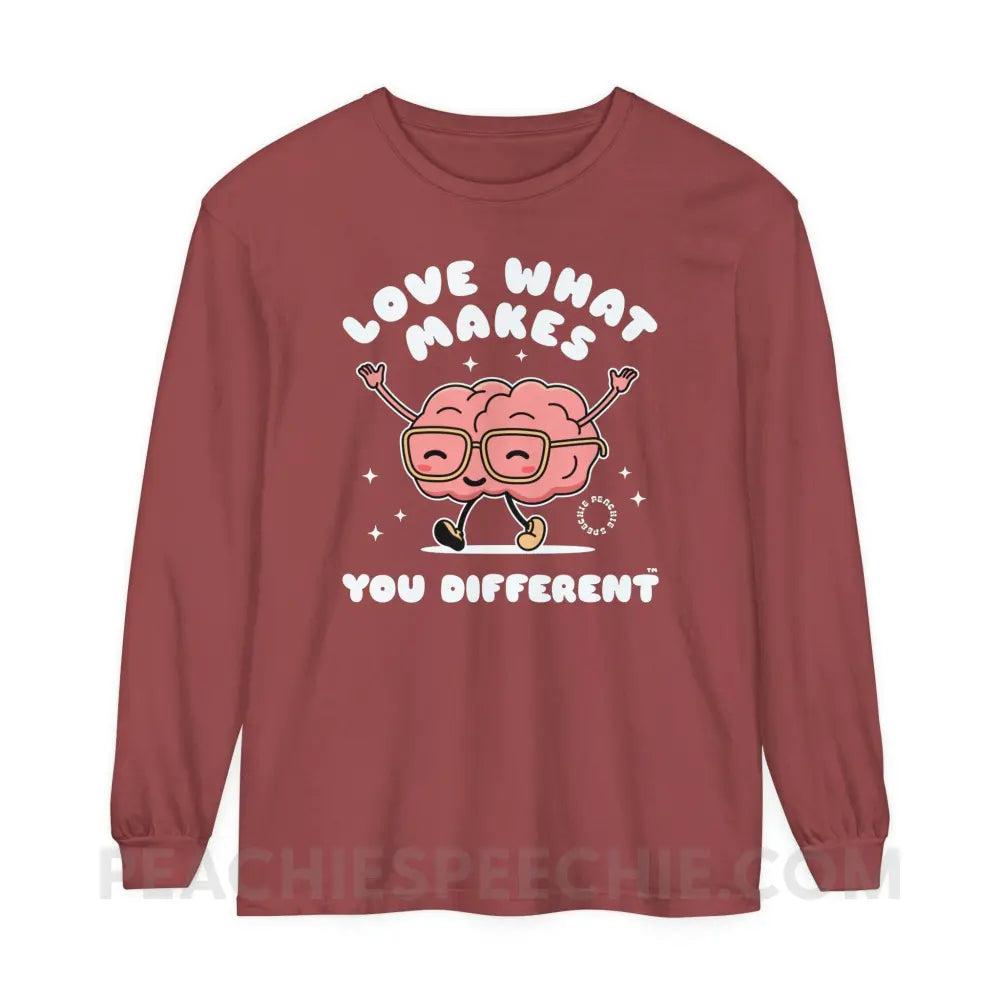 Love What Makes You Different™ Brain Character Comfort Colors Long Sleeve - Brick / S - Long-sleeve peachiespeechie.com