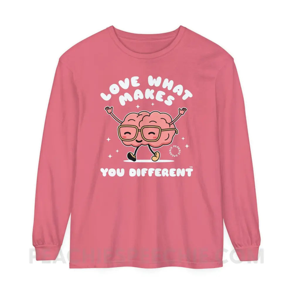 Love What Makes You Different™ Brain Character Comfort Colors Long Sleeve - Watermelon / S - Long-sleeve peachiespeechie.com