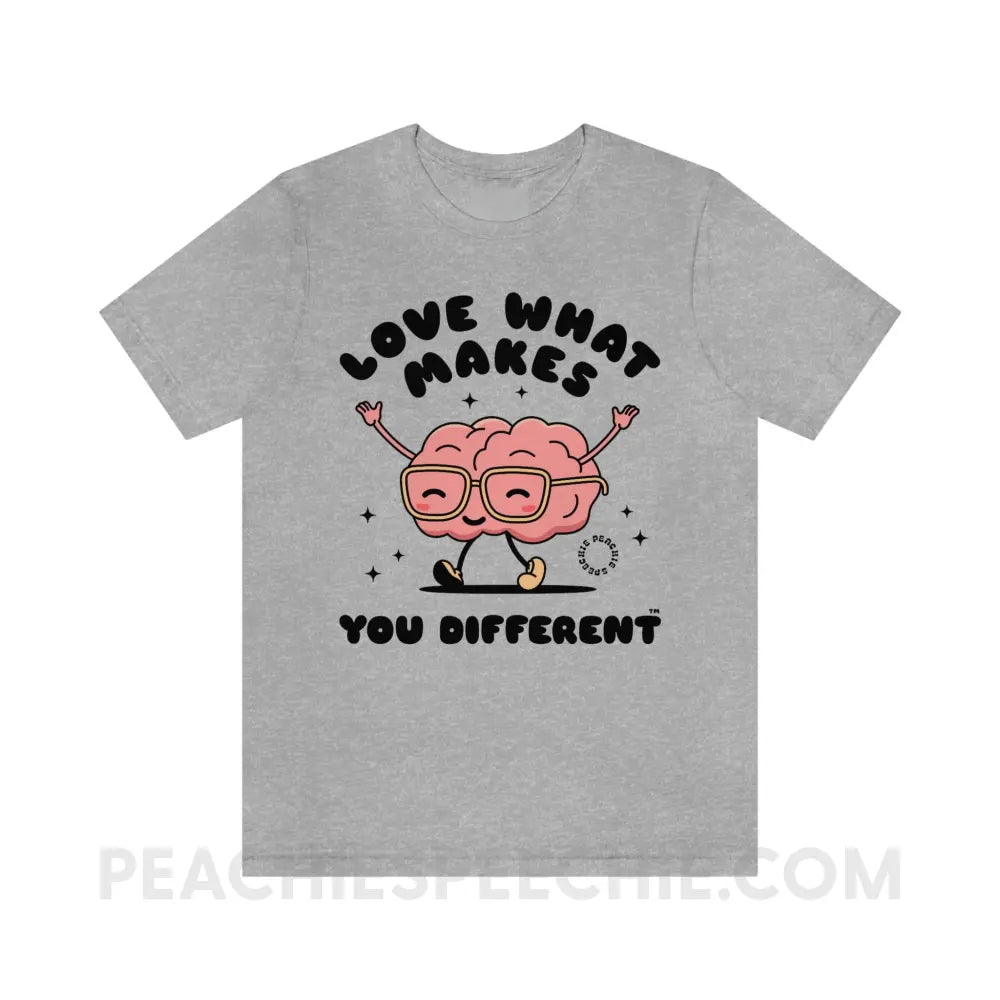 Love What Makes You Different™ Brain Character Premium Soft Tee - Athletic Heather / S - T-Shirt peachiespeechie.com