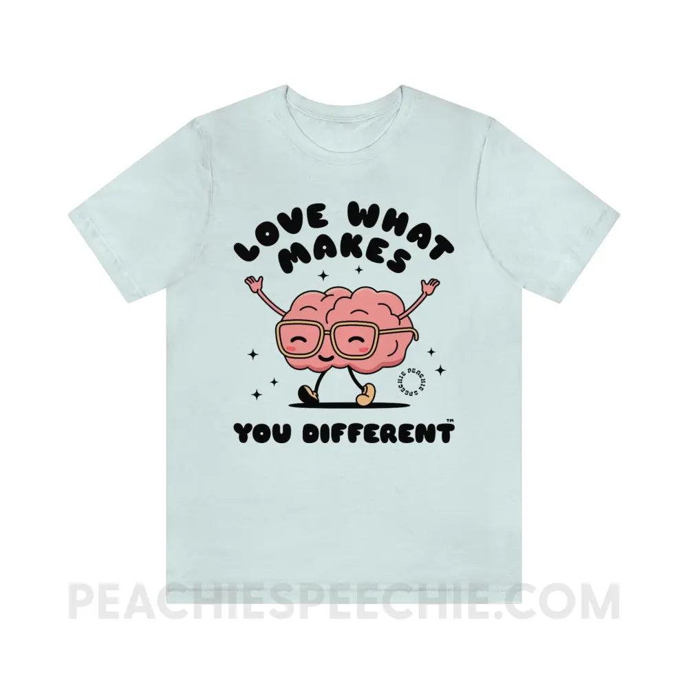 Love What Makes You Different™ Brain Character Premium Soft Tee - Heather Ice Blue / S - T-Shirt peachiespeechie.com