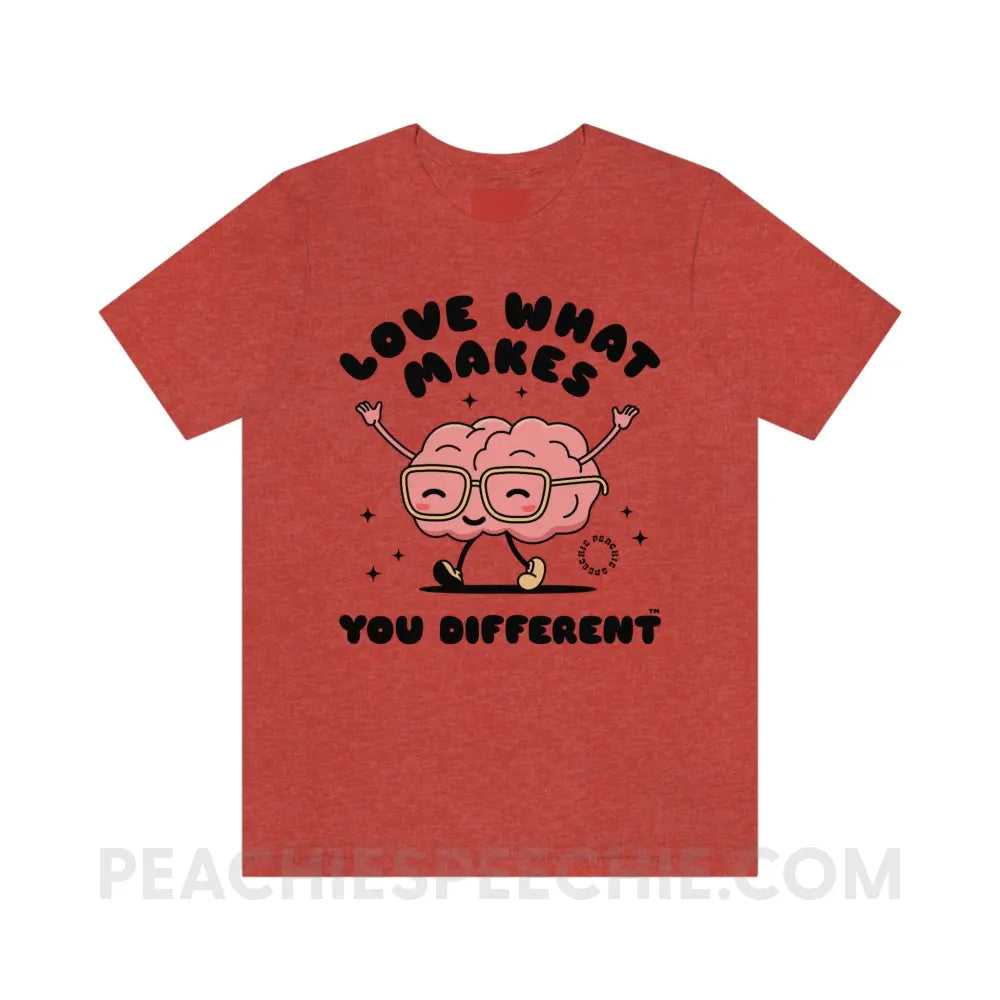 Love What Makes You Different™ Brain Character Premium Soft Tee - Heather Red / S - T-Shirt peachiespeechie.com