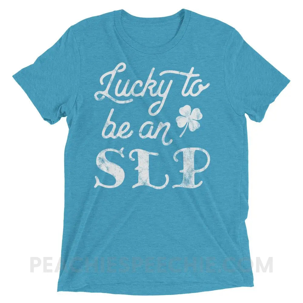 Lucky SLP Tri-Blend Tee - Aqua Triblend / XS - T-Shirts & Tops peachiespeechie.com