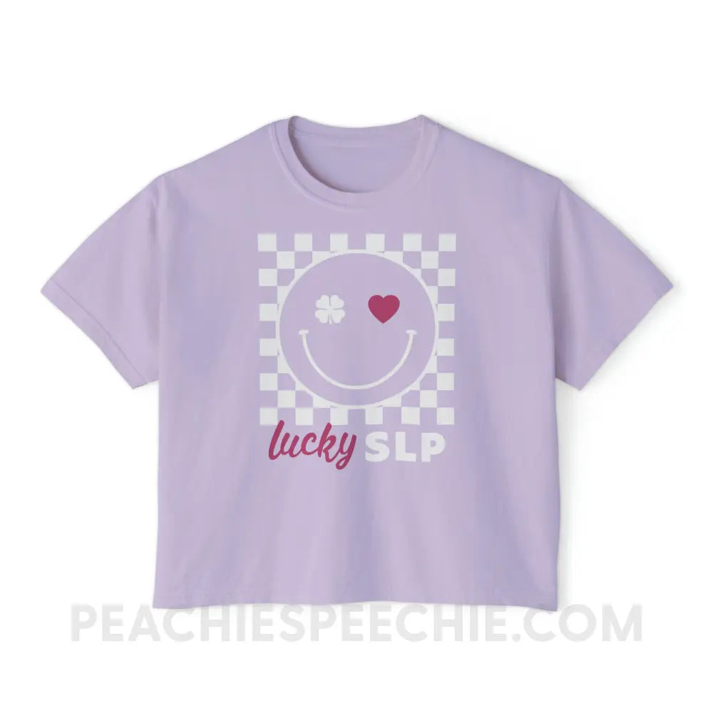 Lucky Charm Smile Comfort Colors Boxy Tee - Orchid / S - T - Shirt peachiespeechie.com