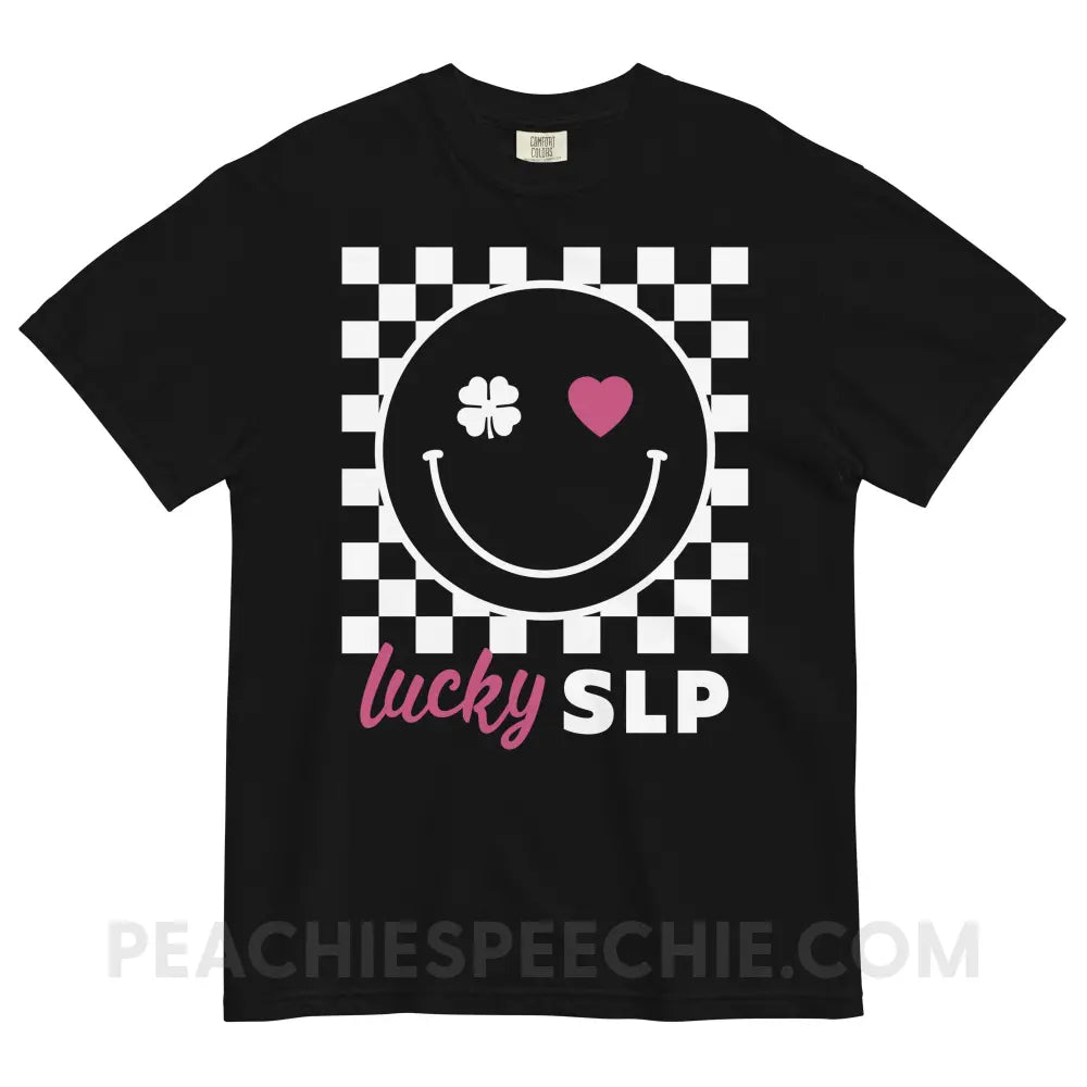 Lucky Charm Smile Comfort Colors Tee - Black / S - peachiespeechie.com