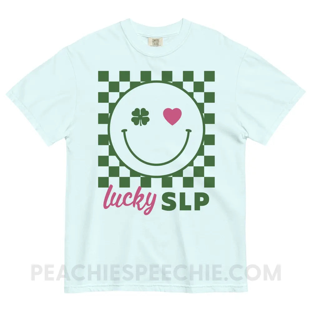 Lucky Charm Smile Comfort Colors Tee - Chambray / S - peachiespeechie.com