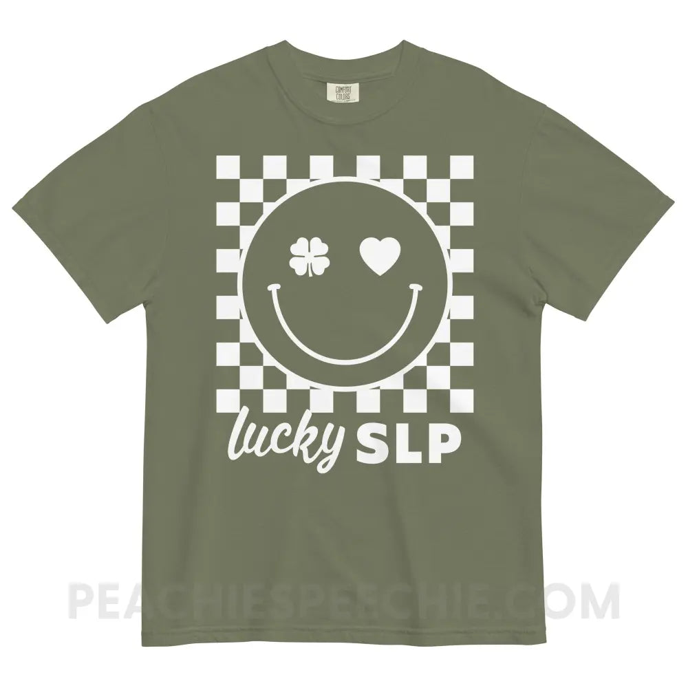 Lucky Charm Smile Comfort Colors Tee - Moss / S - peachiespeechie.com