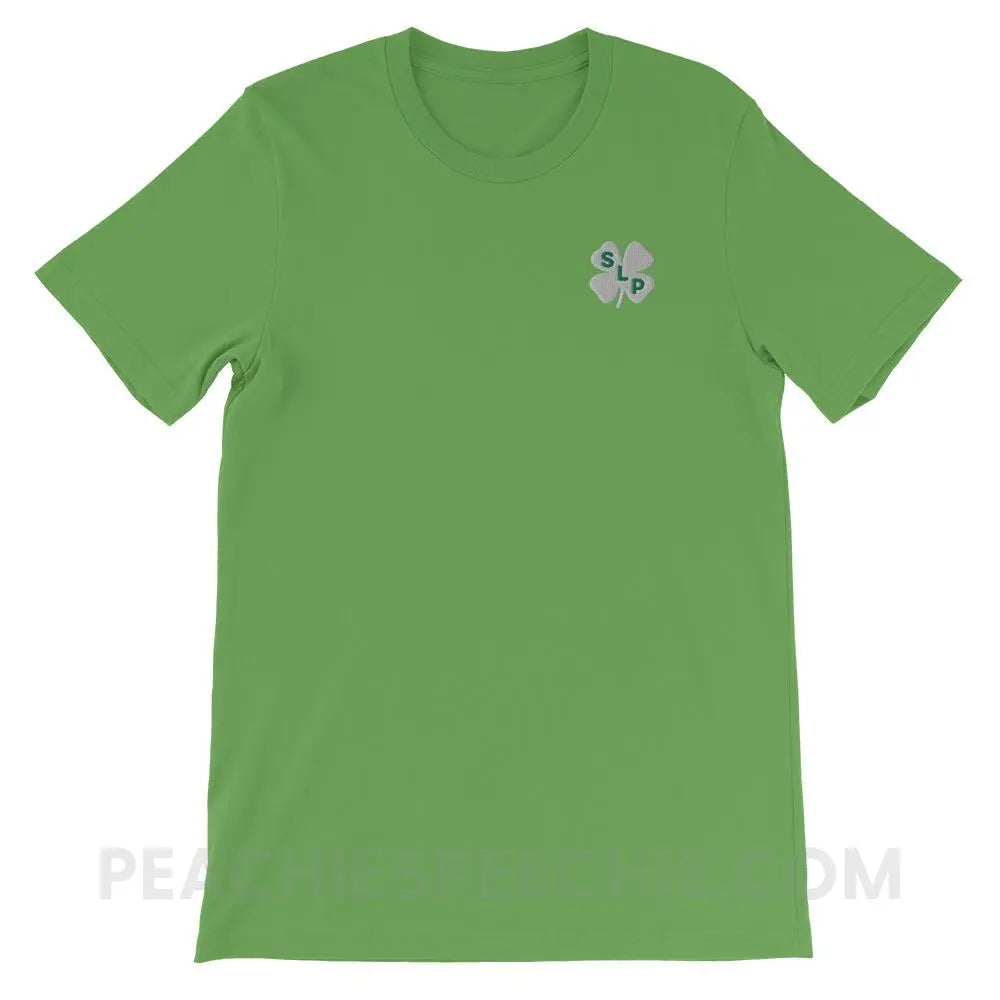Lucky SLP Clover Embroidered Premium Soft Tee - Leaf / S - T-Shirts & Tops peachiespeechie.com