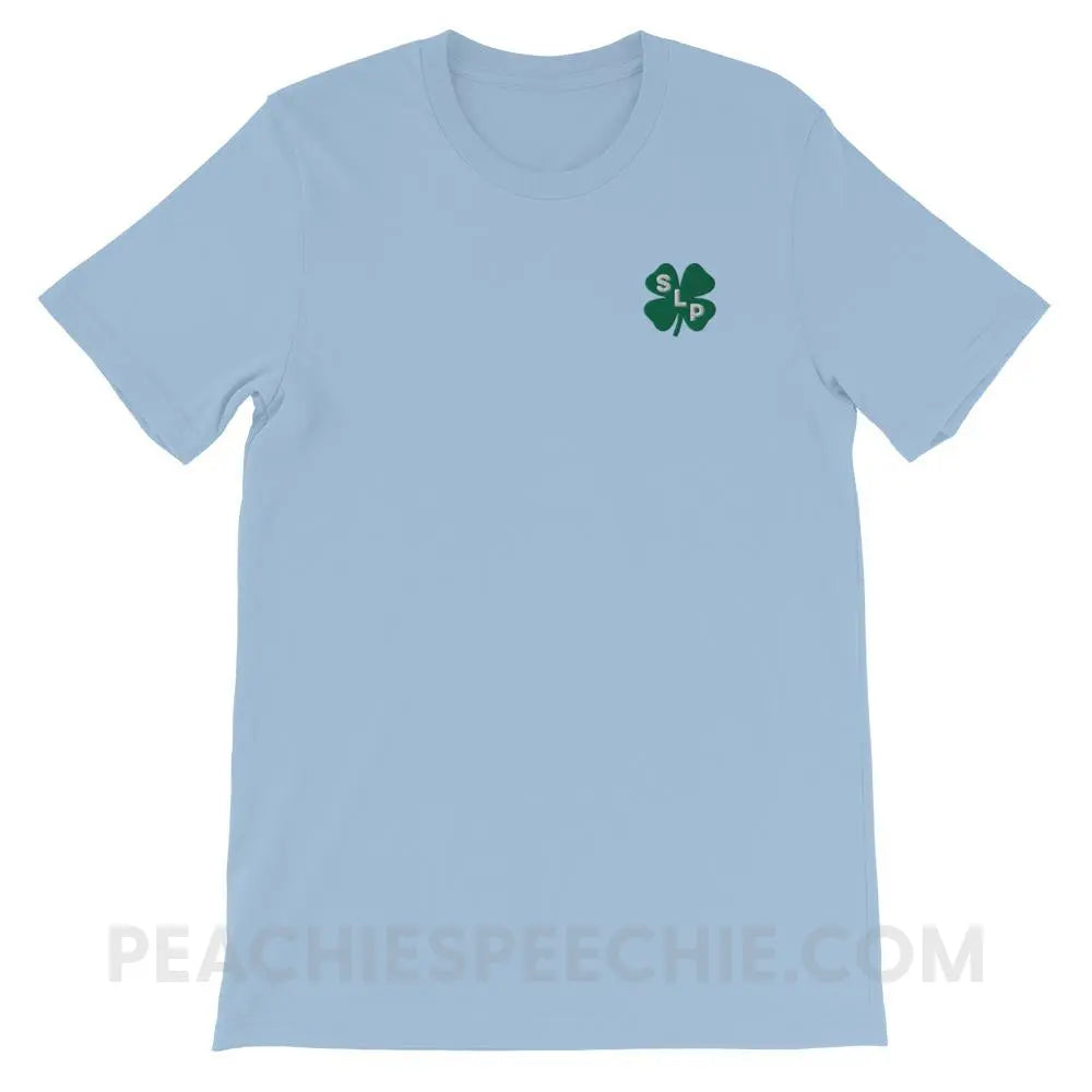 Lucky SLP Clover Embroidered Premium Soft Tee - Light Blue / XS - T-Shirts & Tops peachiespeechie.com