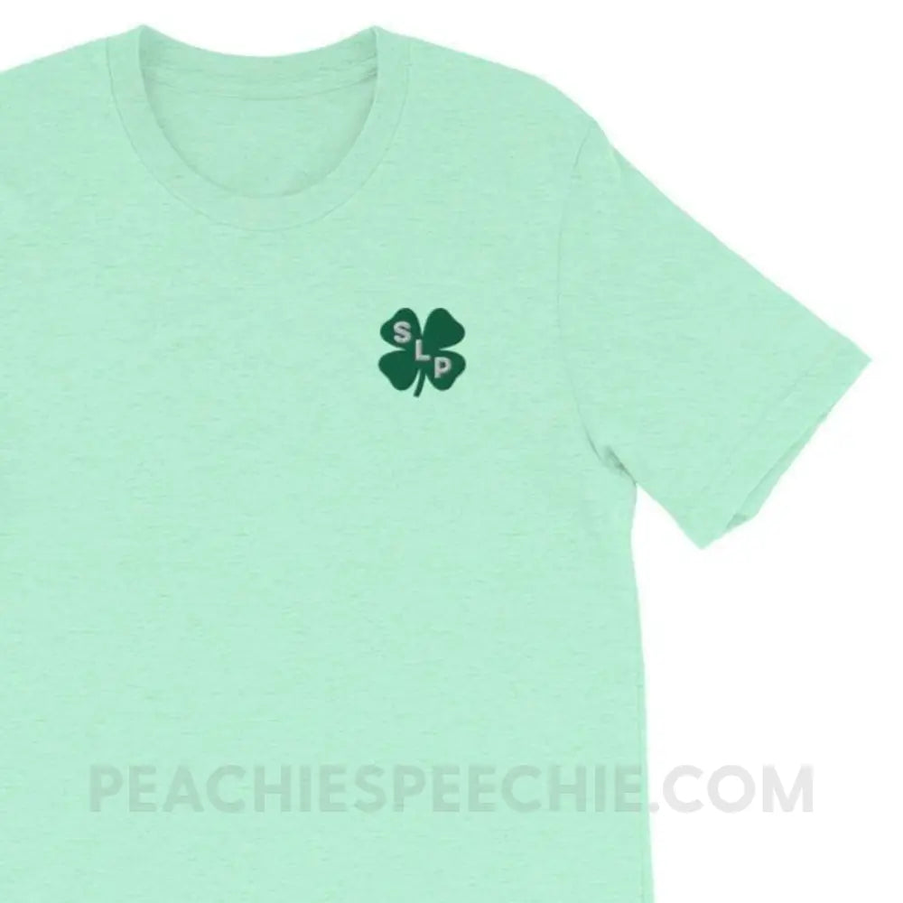 Lucky SLP Clover Embroidered Premium Soft Tee - T-Shirts & Tops peachiespeechie.com