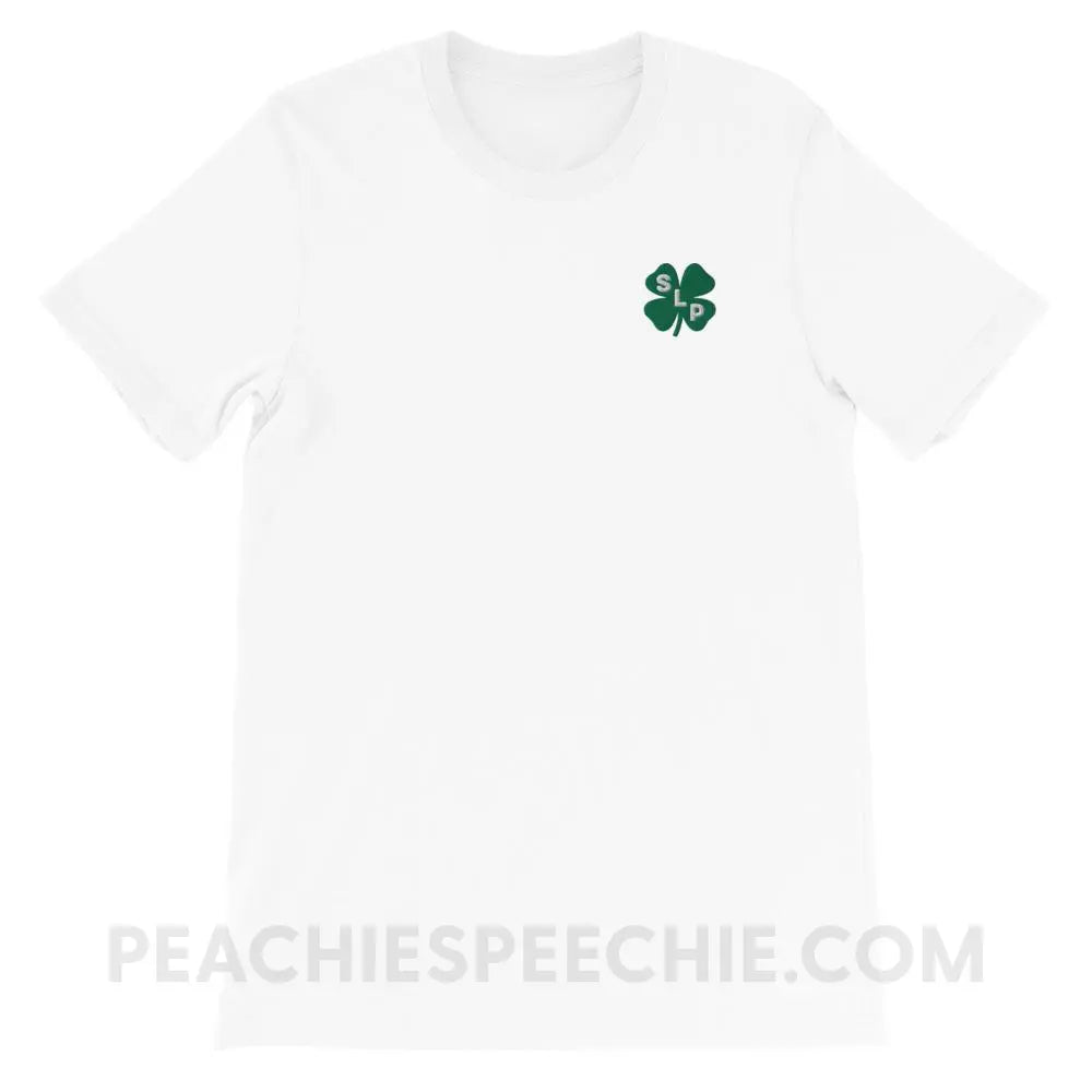 Lucky SLP Clover Embroidered Premium Soft Tee - White / XS - T-Shirts & Tops peachiespeechie.com