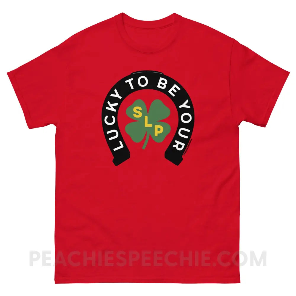 Lucky To Be Your SLP Basic Tee - Red / S - T-Shirts & Tops peachiespeechie.com