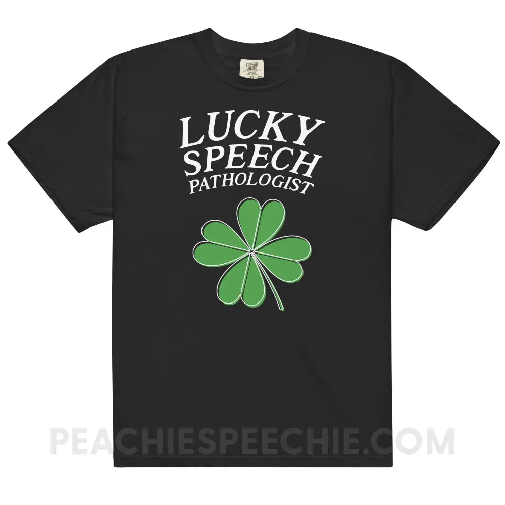 Lucky Speech Pathologist Comfort Colors Tee - Black / S - peachiespeechie.com