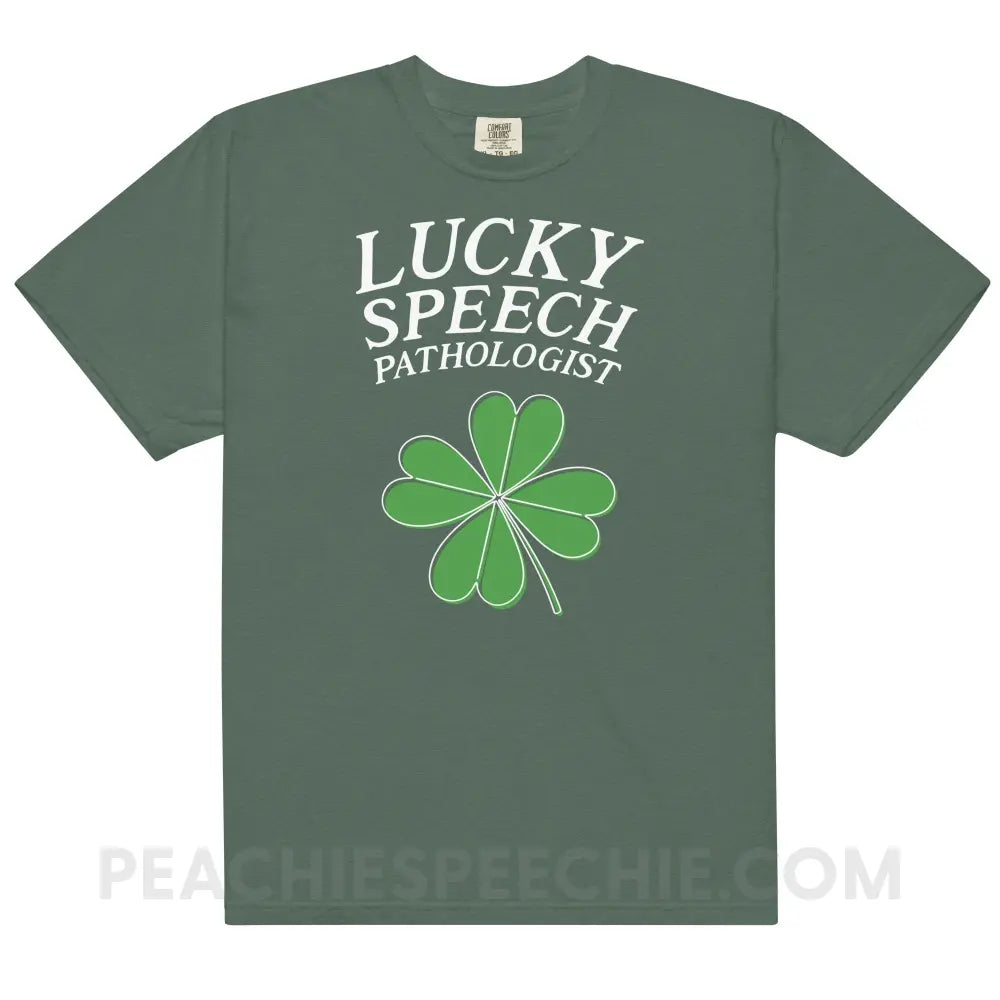 Lucky Speech Pathologist Comfort Colors Tee - Blue Spruce / S - peachiespeechie.com