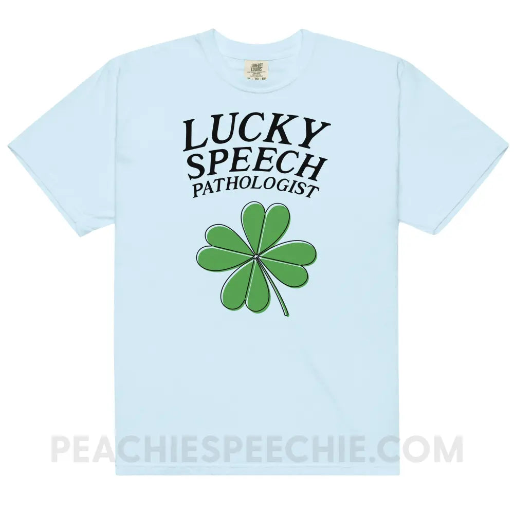 Lucky Speech Pathologist Comfort Colors Tee - Chambray / S - peachiespeechie.com