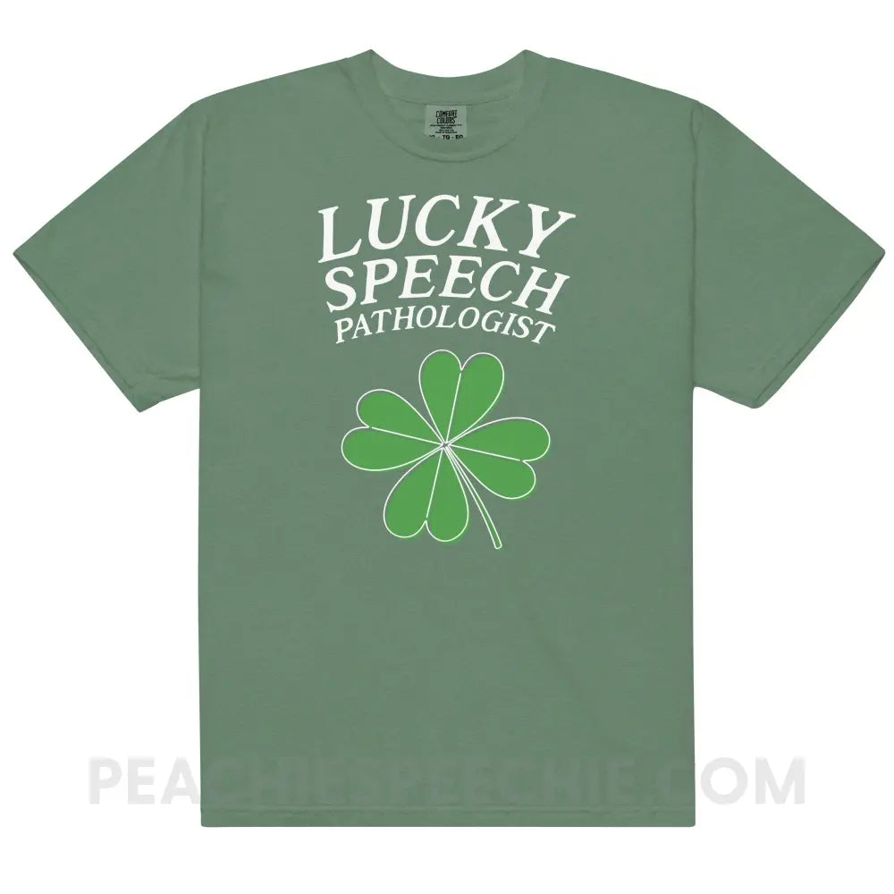 Lucky Speech Pathologist Comfort Colors Tee - Light Green / S - peachiespeechie.com