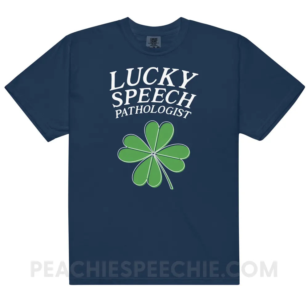 Lucky Speech Pathologist Comfort Colors Tee - Navy / S - peachiespeechie.com