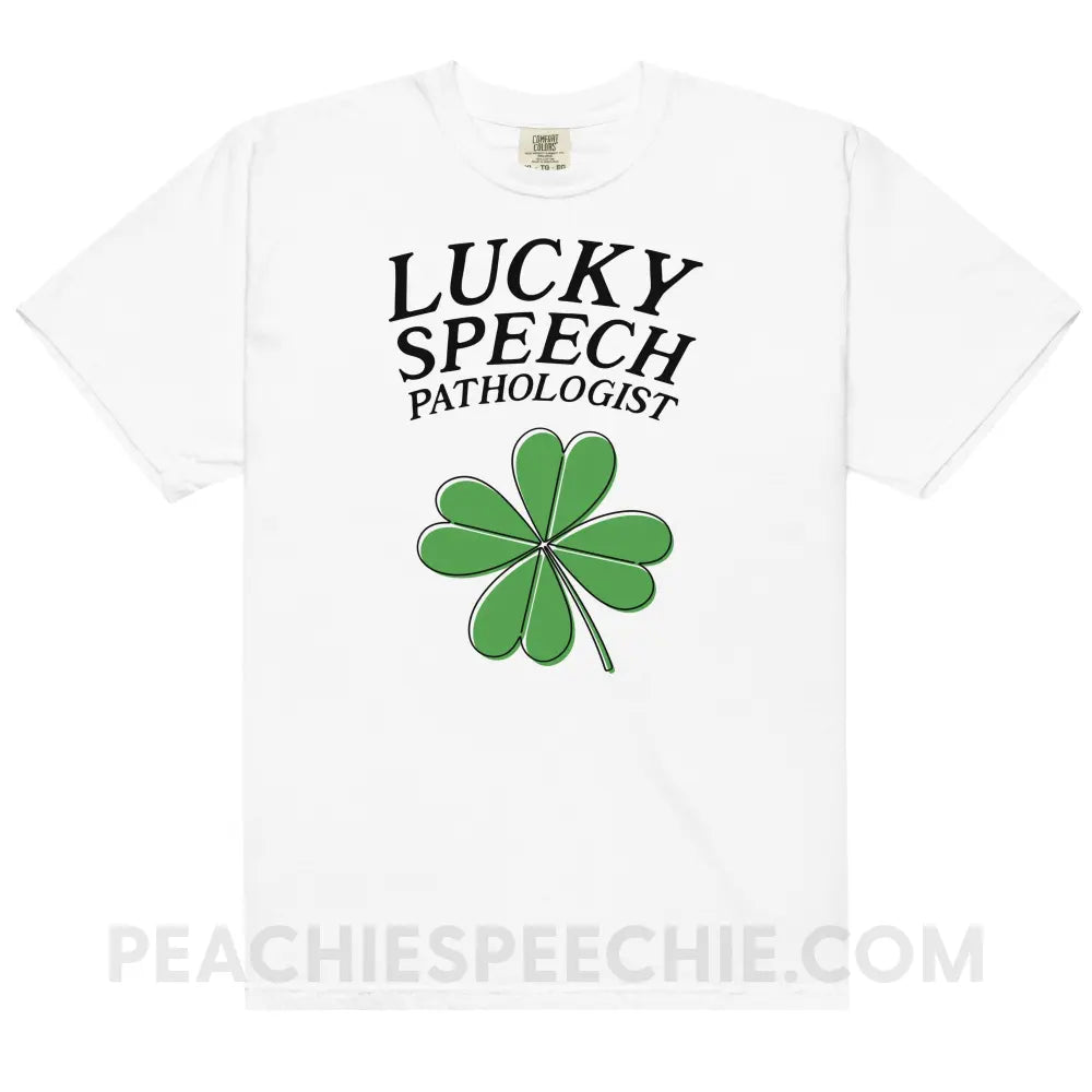 Lucky Speech Pathologist Comfort Colors Tee - White / S - peachiespeechie.com