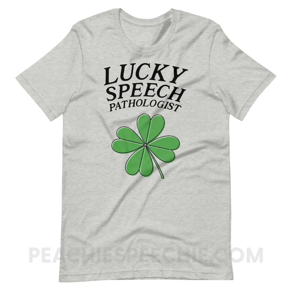 Lucky Speech Pathologist Premium Soft Tee - Athletic Heather / XS - peachiespeechie.com