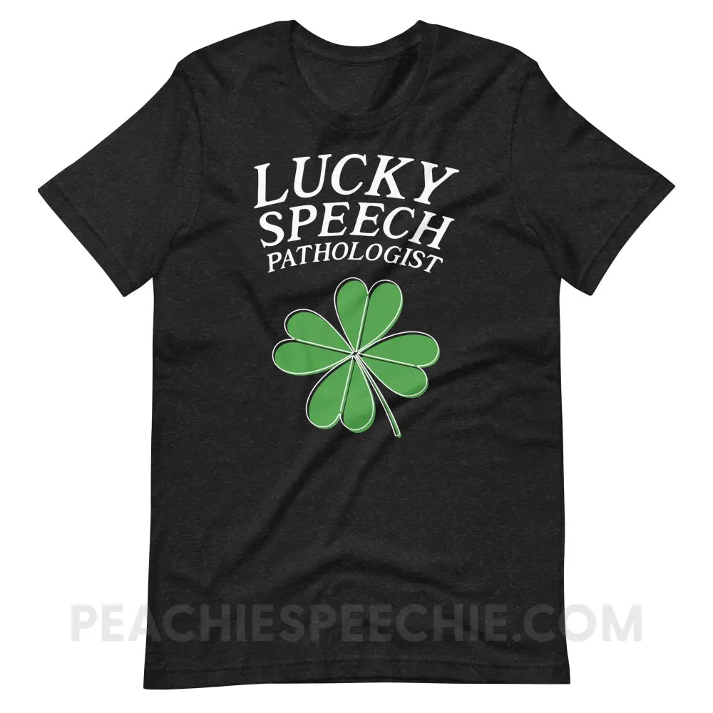 Lucky Speech Pathologist Premium Soft Tee - Black Heather / XS - peachiespeechie.com