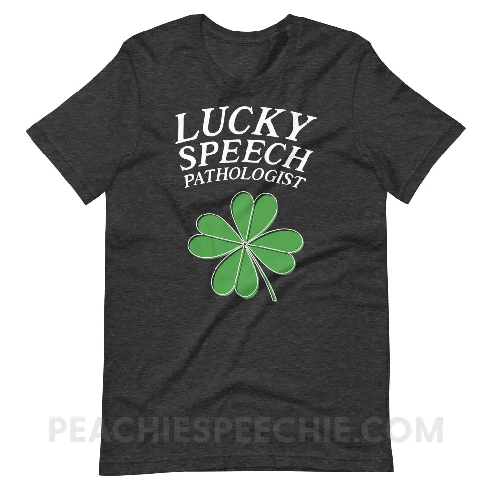 Lucky Speech Pathologist Premium Soft Tee - Dark Grey Heather / XS - peachiespeechie.com