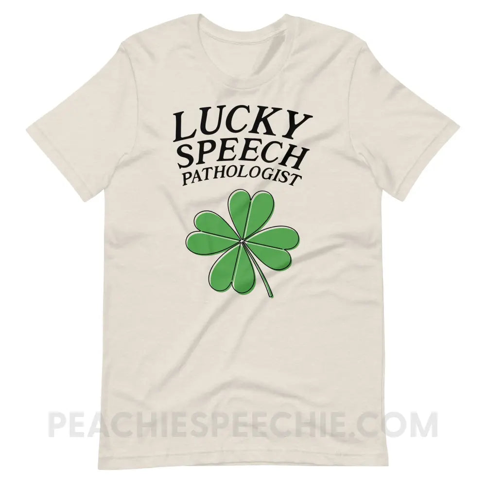 Lucky Speech Pathologist Premium Soft Tee - Heather Dust / S - peachiespeechie.com