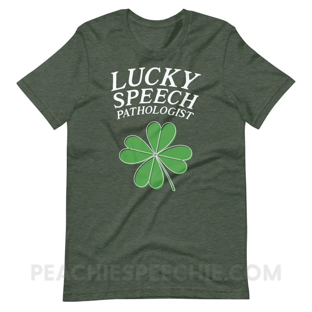 Lucky Speech Pathologist Premium Soft Tee - Heather Forest / S - peachiespeechie.com