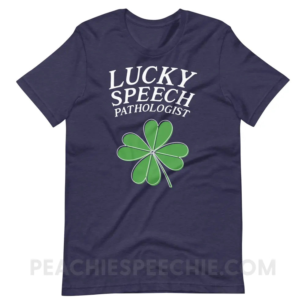 Lucky Speech Pathologist Premium Soft Tee - Heather Midnight Navy / XS - peachiespeechie.com