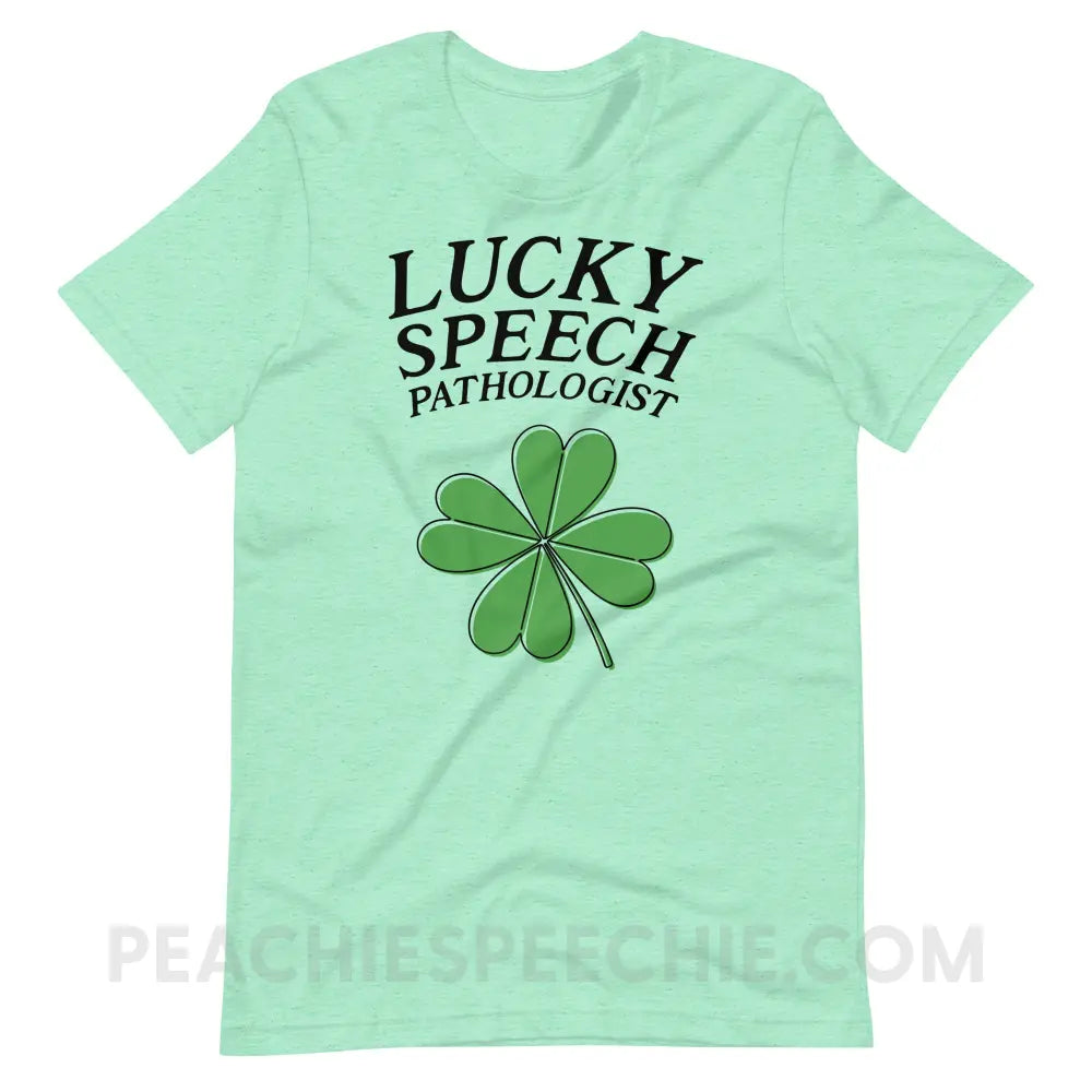 Lucky Speech Pathologist Premium Soft Tee - Heather Mint / S - peachiespeechie.com