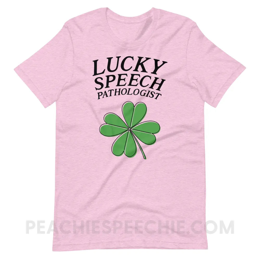 Lucky Speech Pathologist Premium Soft Tee - Heather Prism Lilac / XS - peachiespeechie.com