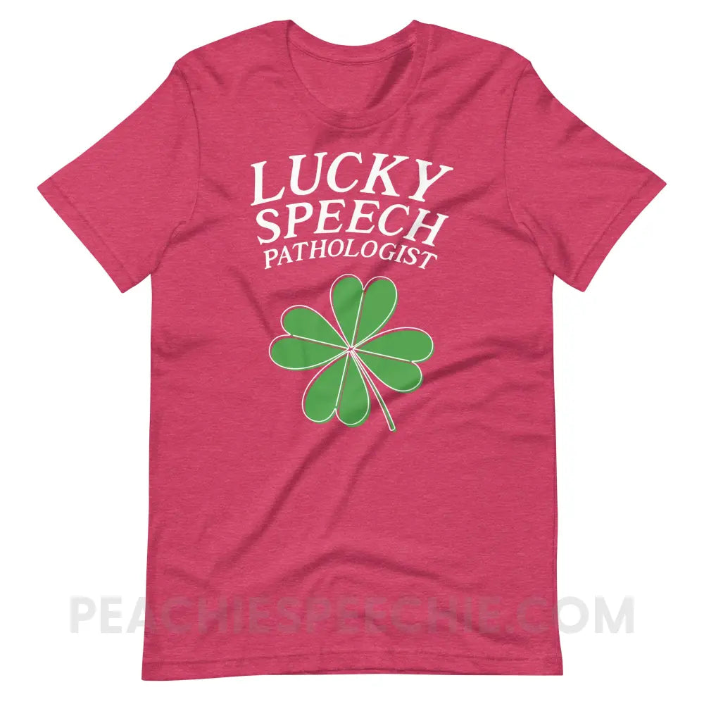 Lucky Speech Pathologist Premium Soft Tee - Heather Raspberry / S - peachiespeechie.com