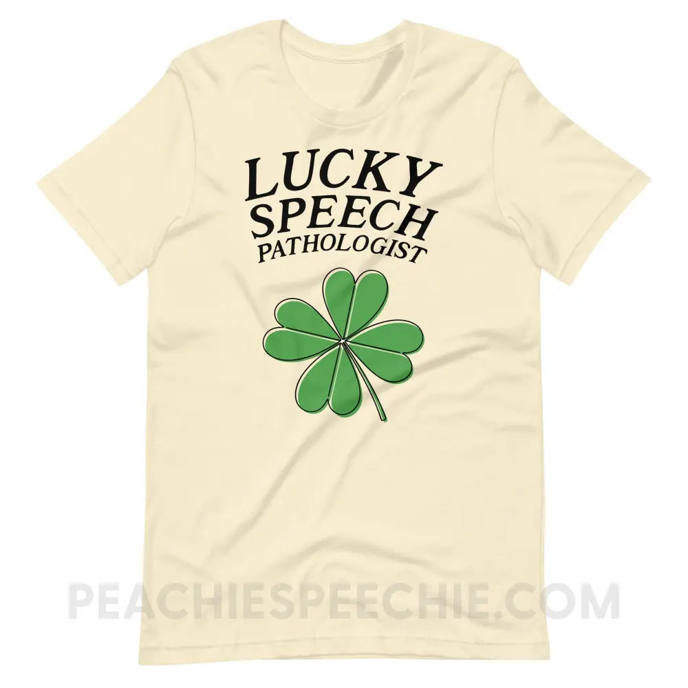 Lucky Speech Pathologist Premium Soft Tee - Natural / XS - peachiespeechie.com